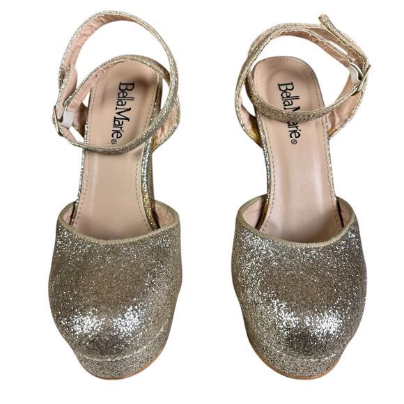 Bella Marie Platform Sandals Women Sze 7 Glitter Heels Event Glam 5" Heels Shoes - Picture 3 of 12